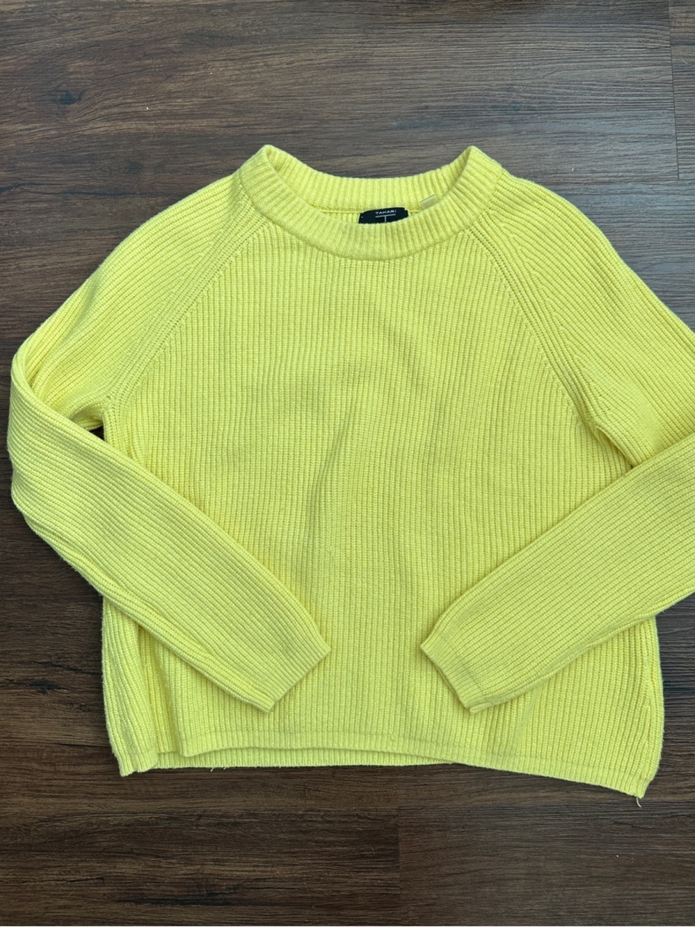 Tahari Bright Yellow Ribbed Crewneck Sweater